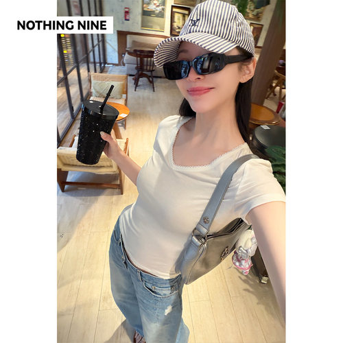 NOTHING NINE 风絮来信天丝V领修身短袖