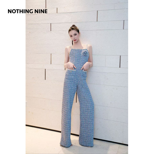 NOTHING NINE 蓝莓冷萃吊带胸花连体裤