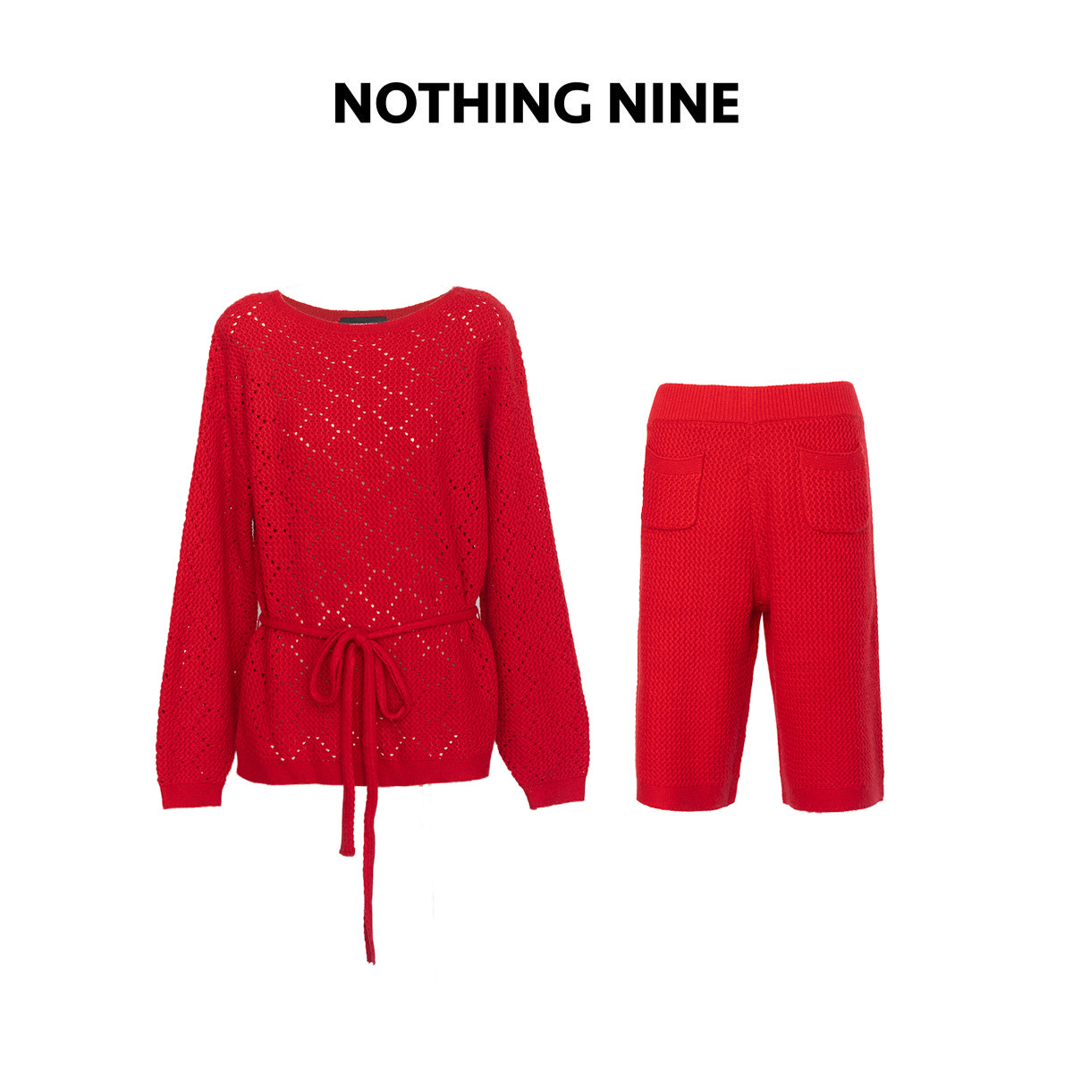 NOTHING NINE  红予限定绵羊毛针织套装上衣/五分裤