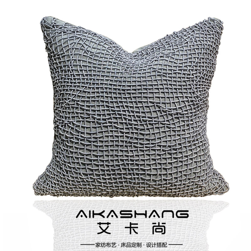 立体网格软装灰色编织沙发靠枕