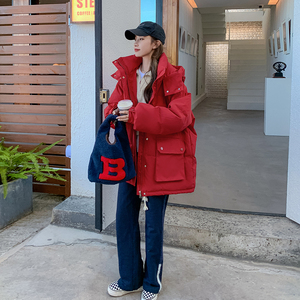 红色羽绒棉衣棉服女冬2025新款爆款宽松小个子面包服棉袄结婚外套图片