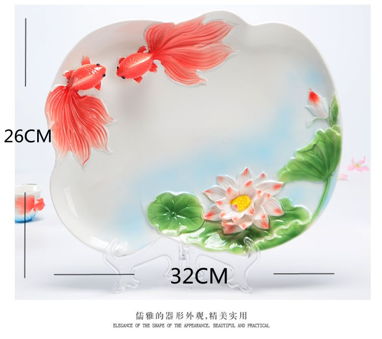 中式陶瓷客厅玉兰金鱼创意个性