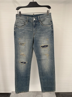 水洗破洞字母logo刺绣补丁牛仔裤 26春夏CAVALLI CLASS男裤