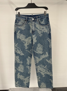 26春夏CAVALLI CLASS男裤水洗破洞纹理提花男士直筒牛仔裤