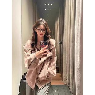 早春粉色翻领短款外套女春秋百搭新款小个子国潮爆款韩系棒球服潮