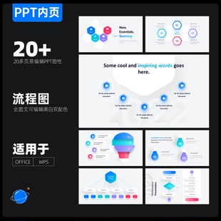 20页高端英文排版全动态流程图ppt模板前卫设计高端配色ppt代制作