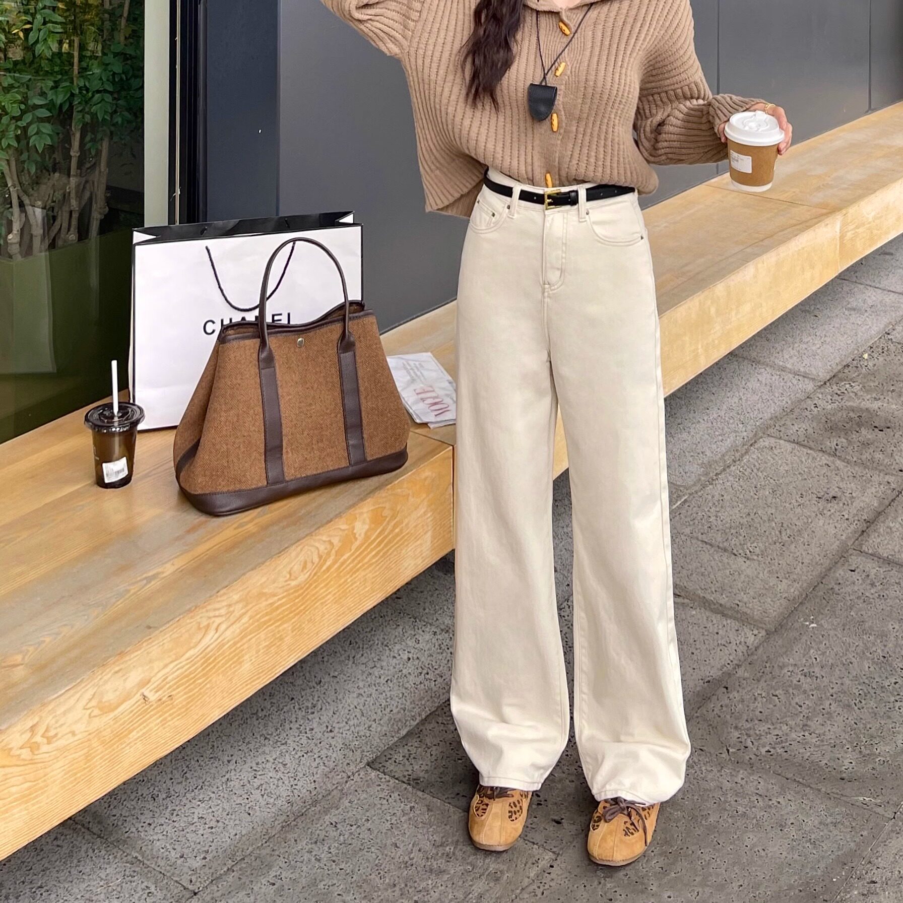 杰芸白色直筒韩版女水洗显瘦拖地裤小个子高腰宽松阔腿裤子拖地裤