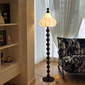 2025新款 饰落地灯 客厅沙发旁复古氛围感印花布艺床头落地灯中古装