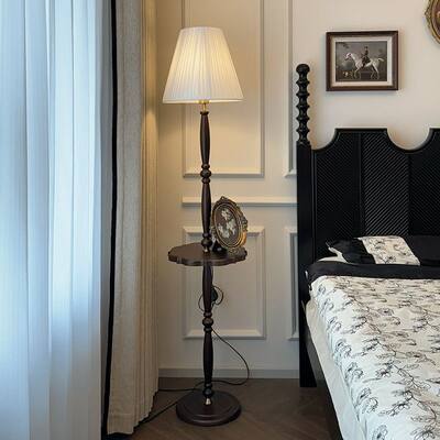 美式复古卧室边几立式置物床头柜一体氛围台灯法式中古客厅落地灯
