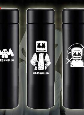 marshmello杯子 百大电音DJ Skrillex棉花糖同款不锈钢黑色保温杯