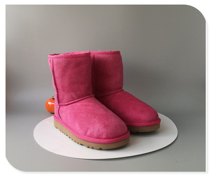 ugg/我心冬季珠光款双层贴合全羊毛衬里儿童中筒雪地靴 玫红色 31