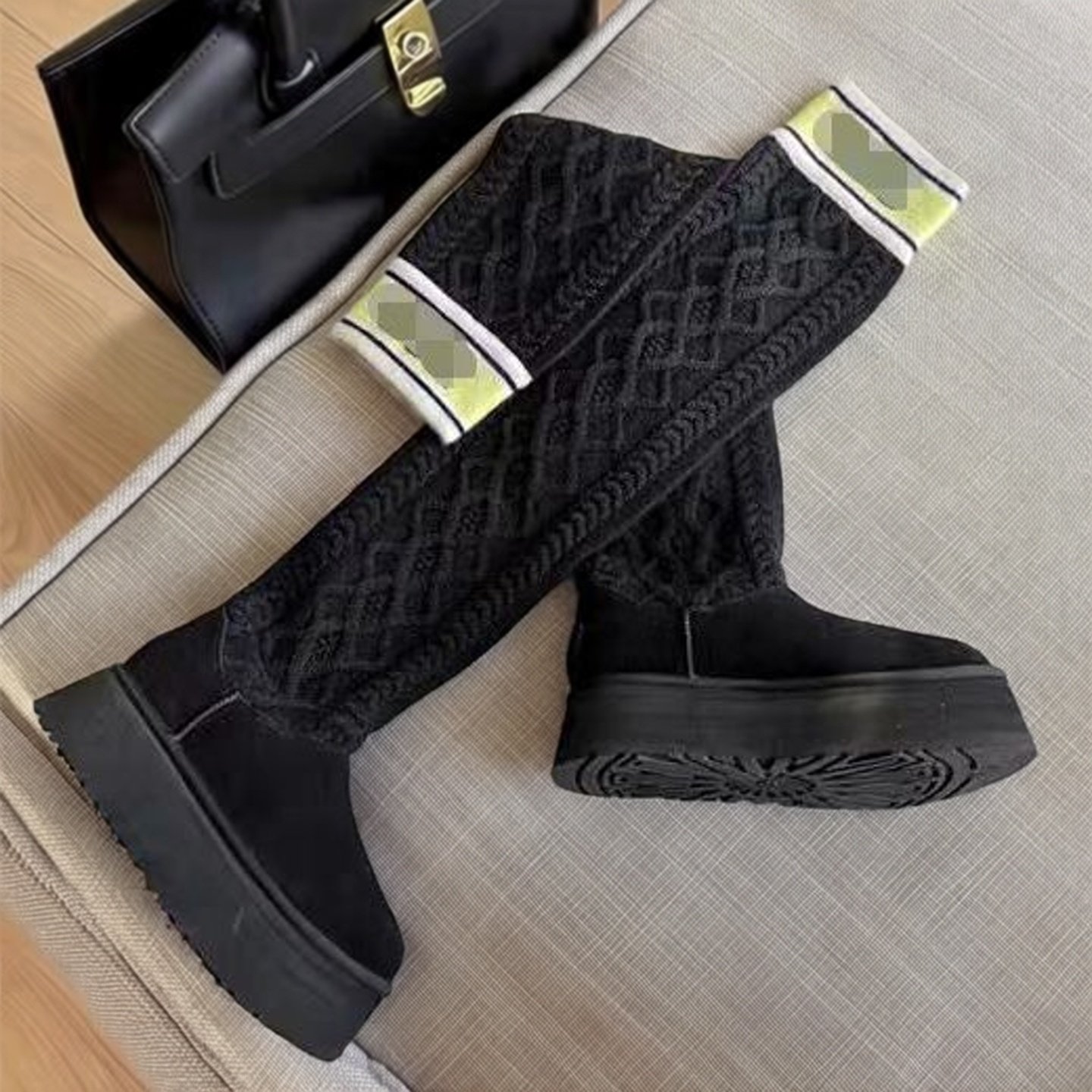 【秀履】U骥冬季雪地靴松糕厚底针织毛线过膝长筒女靴/袜靴 7M/38,女鞋,时尚雪地靴,淘宝优惠券,粉丝福利购,淘宝优惠卷