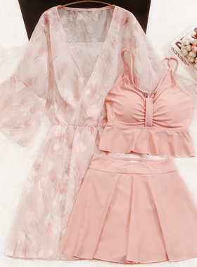 【粉调郁金香】分体泳衣女海边度假三件套遮肉显瘦保守2025年新款