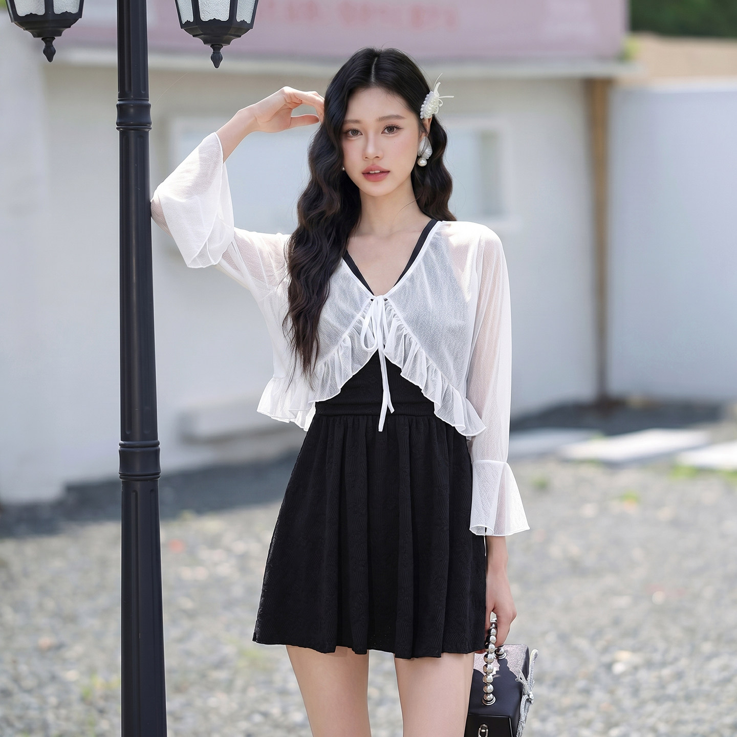 仙气罩衫两件套连体泳衣女