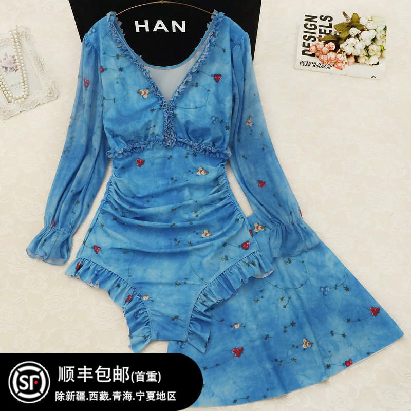 显白显瘦碎花连体泳衣女两件套