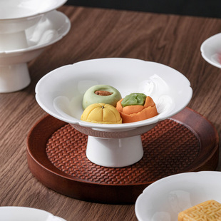 陶瓷仿宋高脚茶点盘水果点心盘中式高足禅意果盘茶席茶食托盘