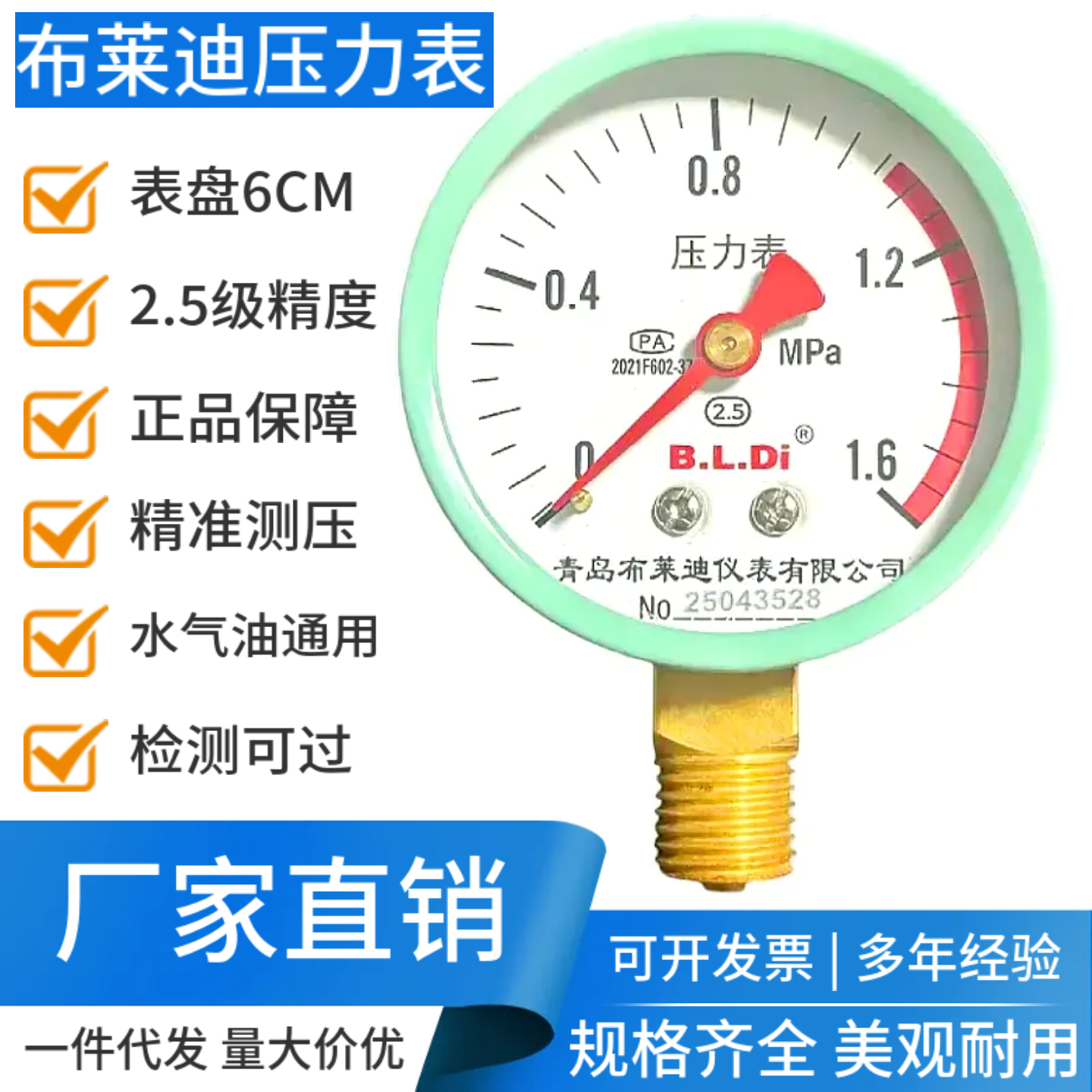 布莱迪M14*1.5压力表Y60径向水压
