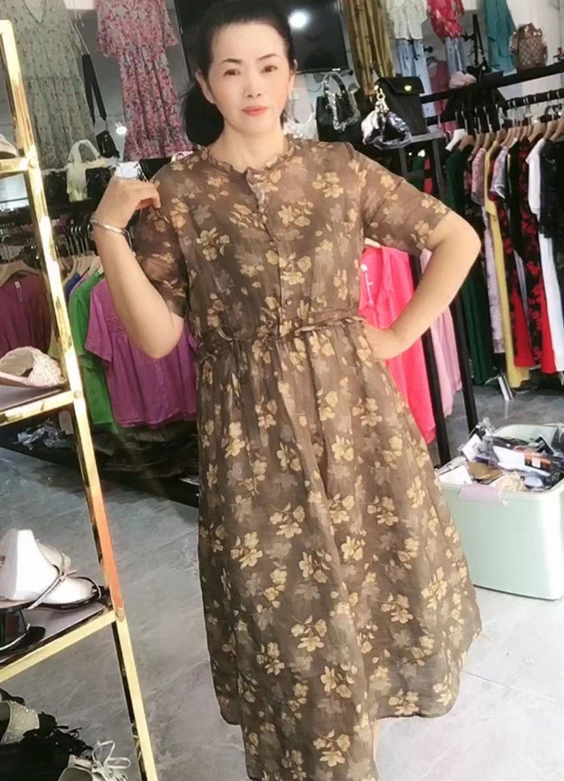 苎麻连衣裙2022年夏季新品花边领口修身气质仙女范棉麻裙子1960