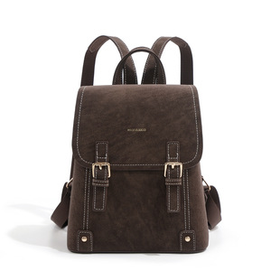 Micherr米榭尔MICHCLKICCI纯色双肩包百搭通勤背包出行包巧克力色