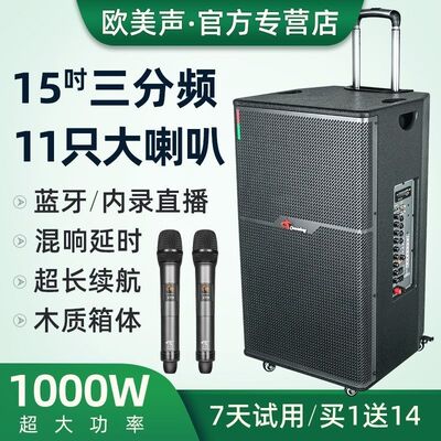 欧美声H15户外k歌广场舞演出专业移动音响大功率重低音拉杆音箱