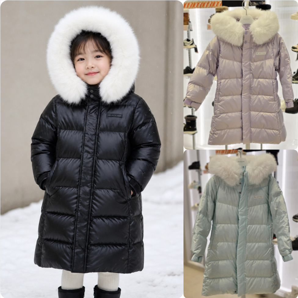 反季特价 韩国代购BLACK YAK/布来亚克 25冬儿童中长款连帽羽绒服