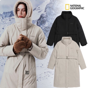 韩代 NATIONAL GEOGRAPHIC国家地理 24冬女 连帽中长款鹅绒羽绒服