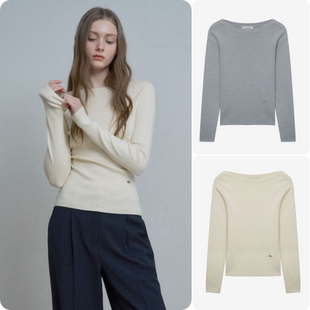 代购 纯色一字领针织衫 Mind 女 毛衣 Bridge26春 韩国正品