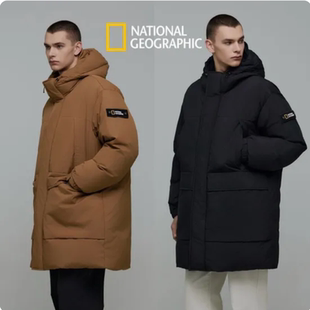 韩代 NATIONAL GEOGRAPHIC国家地理 24冬男 连帽中长款鹅绒羽绒服