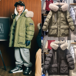 韩国正品代购 NBA 25冬 儿童 防风防水加厚中长款工装羽绒服