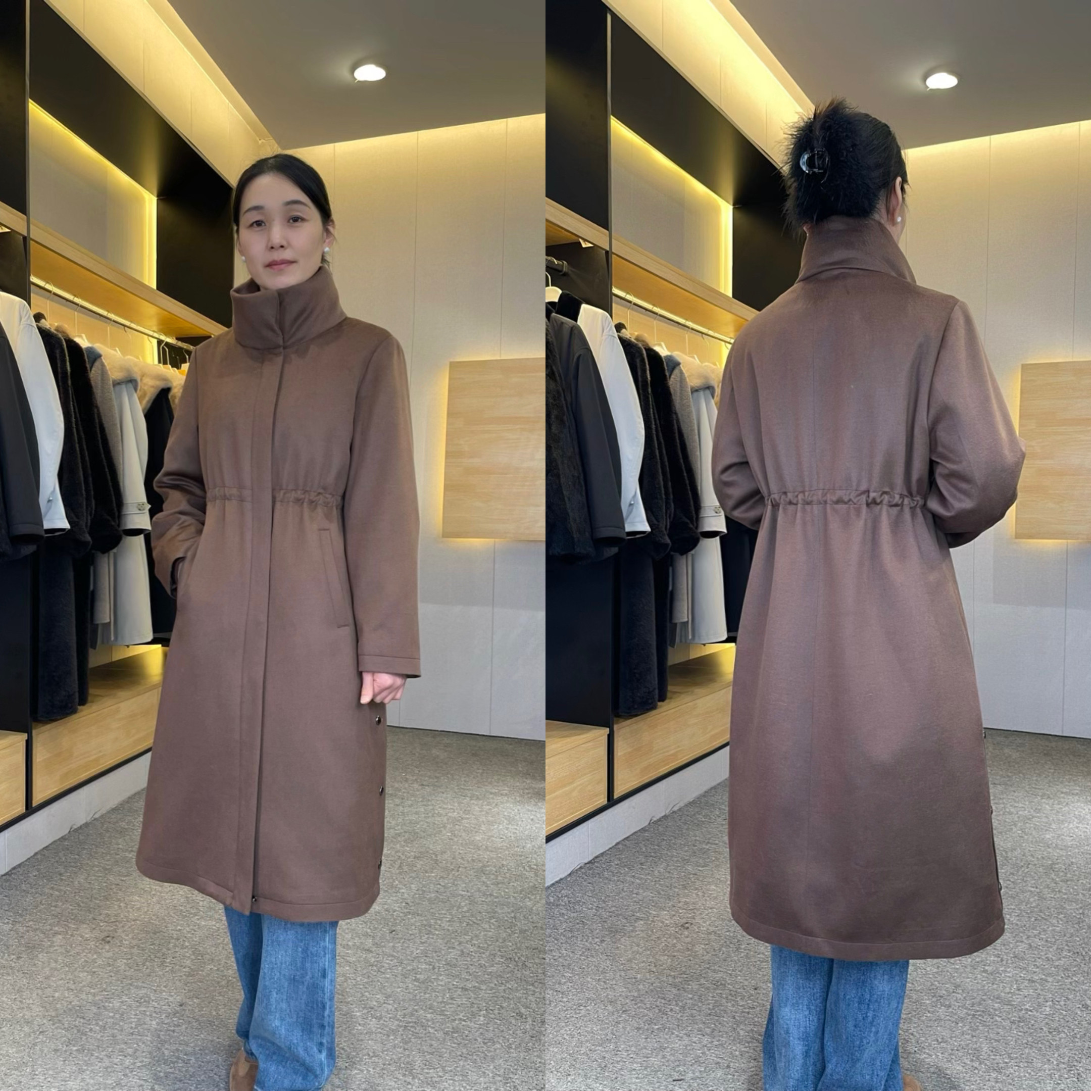 雪唯妮女士新款桑蚕丝羊毛面料可拆卸十字水貂派克服大衣外套