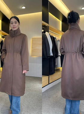 雪唯妮女士新款桑蚕丝羊毛面料可拆卸十字水貂派克服大衣外套