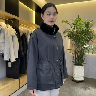 雪唯妮女士时尚 水貂绒双面穿立领水貂派克服外套 短款