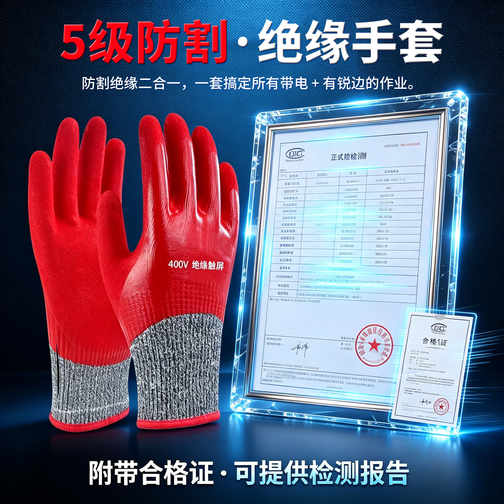 5级防割手套加厚耐磨防漏电380V电力400V低压新能源电工绝缘手套