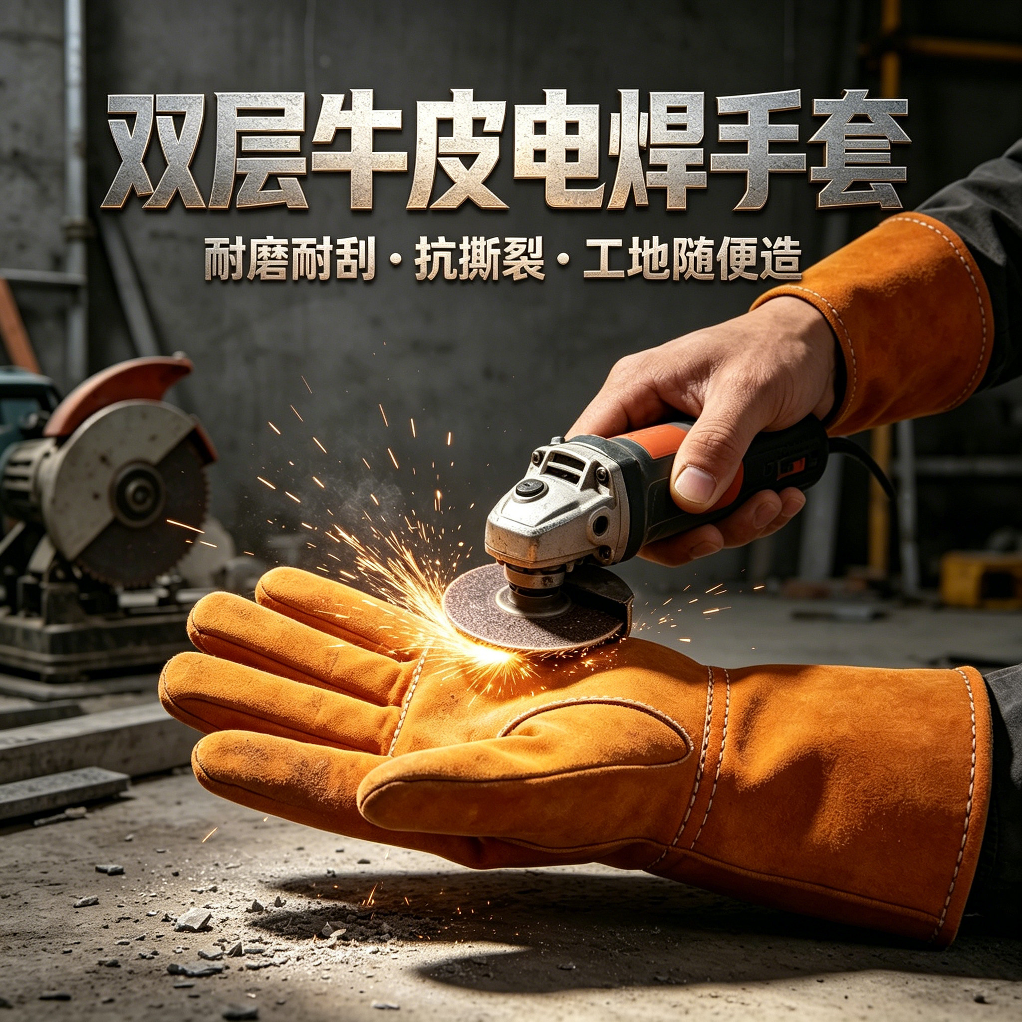 双层牛皮电焊手套加厚耐磨焊工专用加长防烫隔热耐高温焊接手套