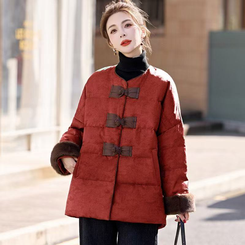 2025秋冬新款新中式洋气棉衣女中长款加厚保暖棉服外套妈妈装棉袄