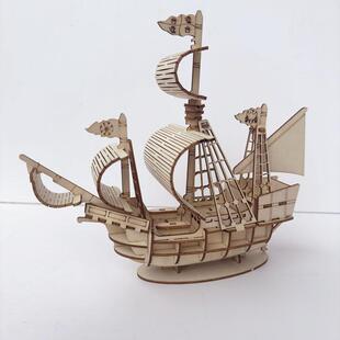 哥德堡海盗船帆船仿真模型 学生手工材料包 DIY儿童益智玩具拼图