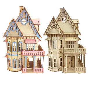 木质大型成人建筑房屋模型拼装 手工立体拼图玩具 歌特式别墅家具