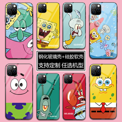 海绵宝宝适用于苹果12手机壳iphone 12pro/12Pro MAX玻璃mini卡通