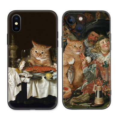 世界名画橘猫美食龙虾油画适用iPhone XS Max苹果16软壳14/15pro手机壳678plus