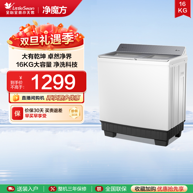 小天鹅洗衣机半自动16KG超大容量租房家用波轮双桶双缸TP16S158
