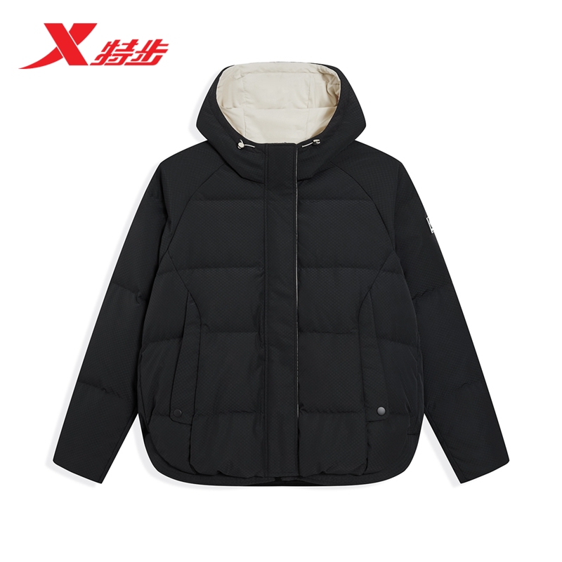 特步茧型羽绒服鸭绒女士2025年冬季百搭新款保暖外套975428190184