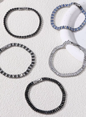 钛钢不掉色微镶锆石手链男女高级