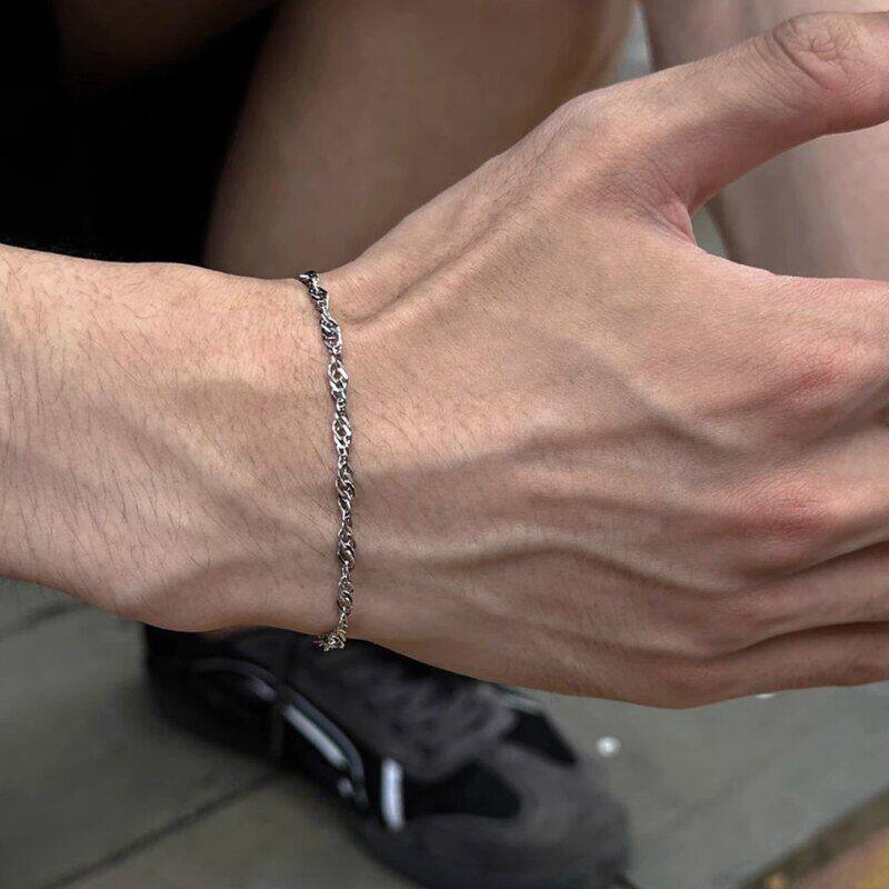 欧美跨境新款创意简约不锈钢链条手链套装两件套时尚百搭潮流手饰