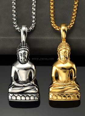 欧美佛像观音吊坠项链嘻哈钛钢