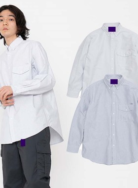 madboys 22新款紫色标Cotton Polyester Stripe 条纹长袖衬衫日潮