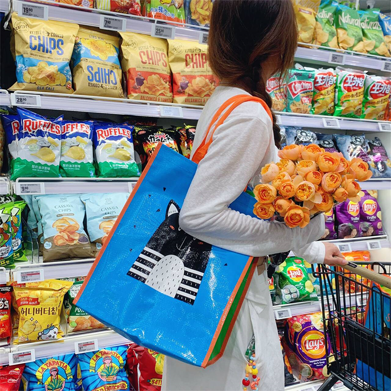 出口高品质加厚编织袋大容量超市购物袋卡通可爱收纳袋环保袋防水