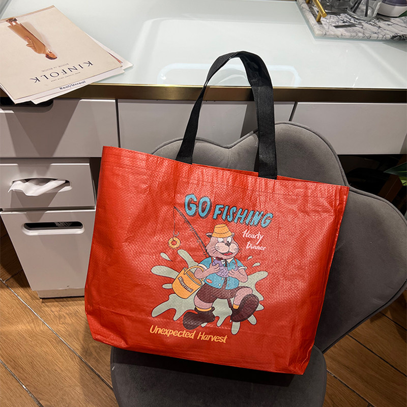 卡通手提袋编织袋环保袋大容量收纳袋超市购物袋买菜包单肩托特包