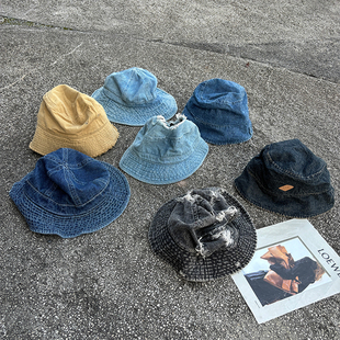 牛仔渔夫帽遮脸百搭帽子薄款素颜盆帽韩版遮阳帽显脸小复古水桶帽