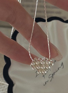 S925纯银韩版小众设计感复古串珠爱心项链韩版时髦简约锁骨链批发