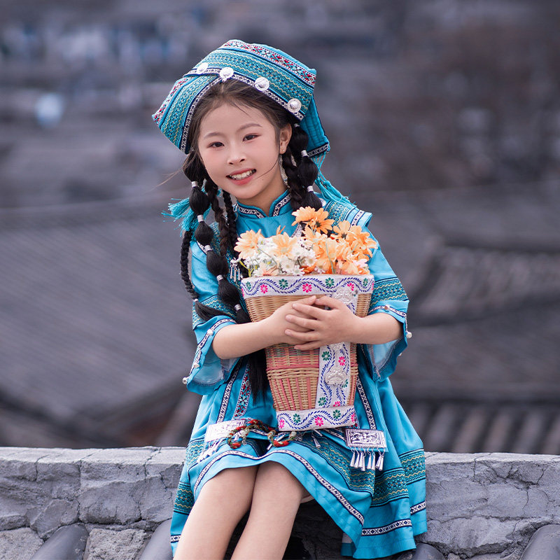 广西壮族三月三习俗儿童服装民族特色演出服舞蹈表演服男女童套装